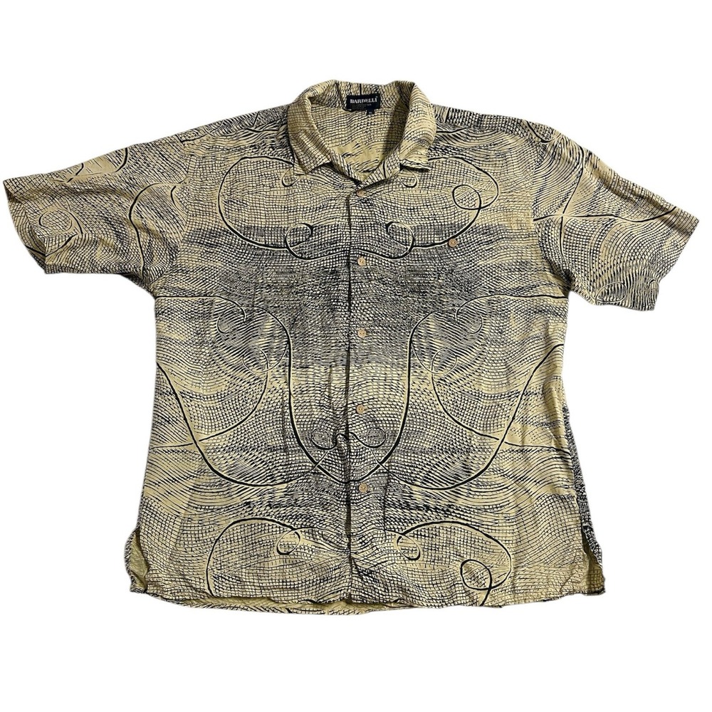 Casual Short-Sleeve Button-Down Shirt in Beige Black Swirl